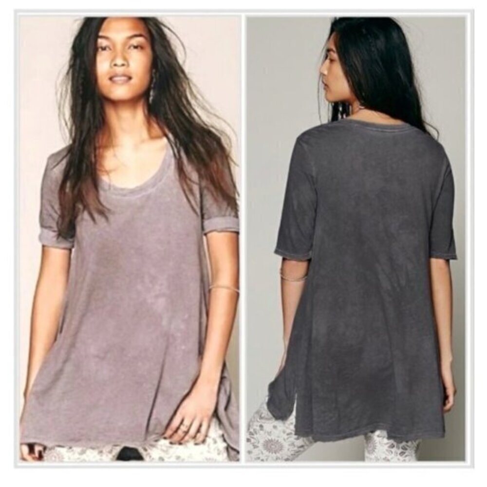Free People Gray Melrose Swing Flowy Tee Washed Size XS EUC #6036